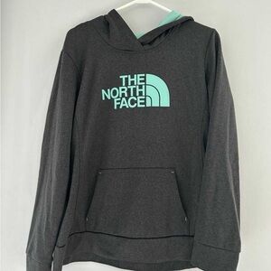 The North Face Charcoal Hoodie with light blue Logo